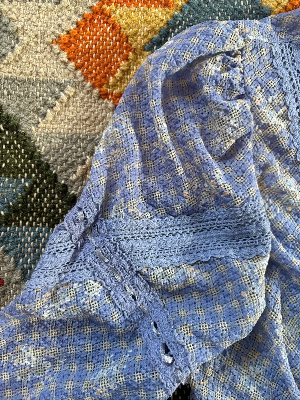 Free People Kika Printed Top in Blue Bell Combo Periwinkle Stretch Lace Top